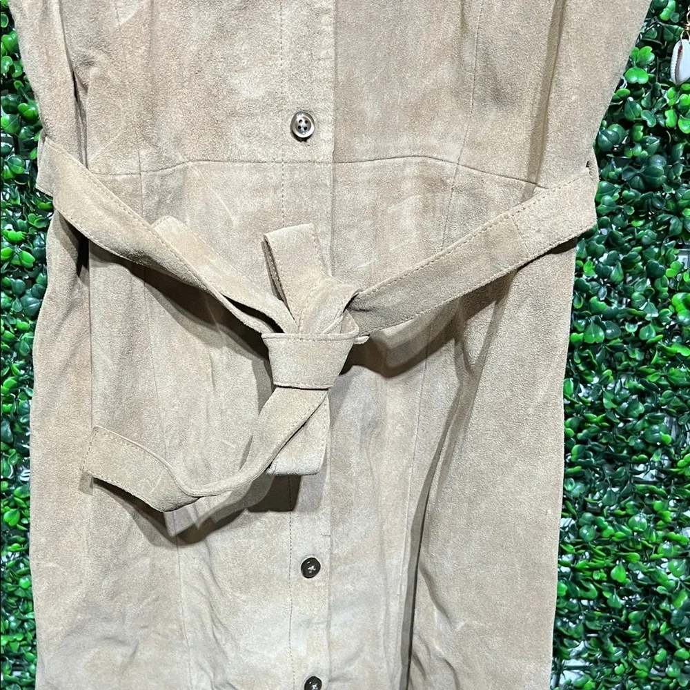 VTG Banana Republic Brown Leather Short Sleeve Midi Button Down Belted Dress-XS - Picture 3 of 6